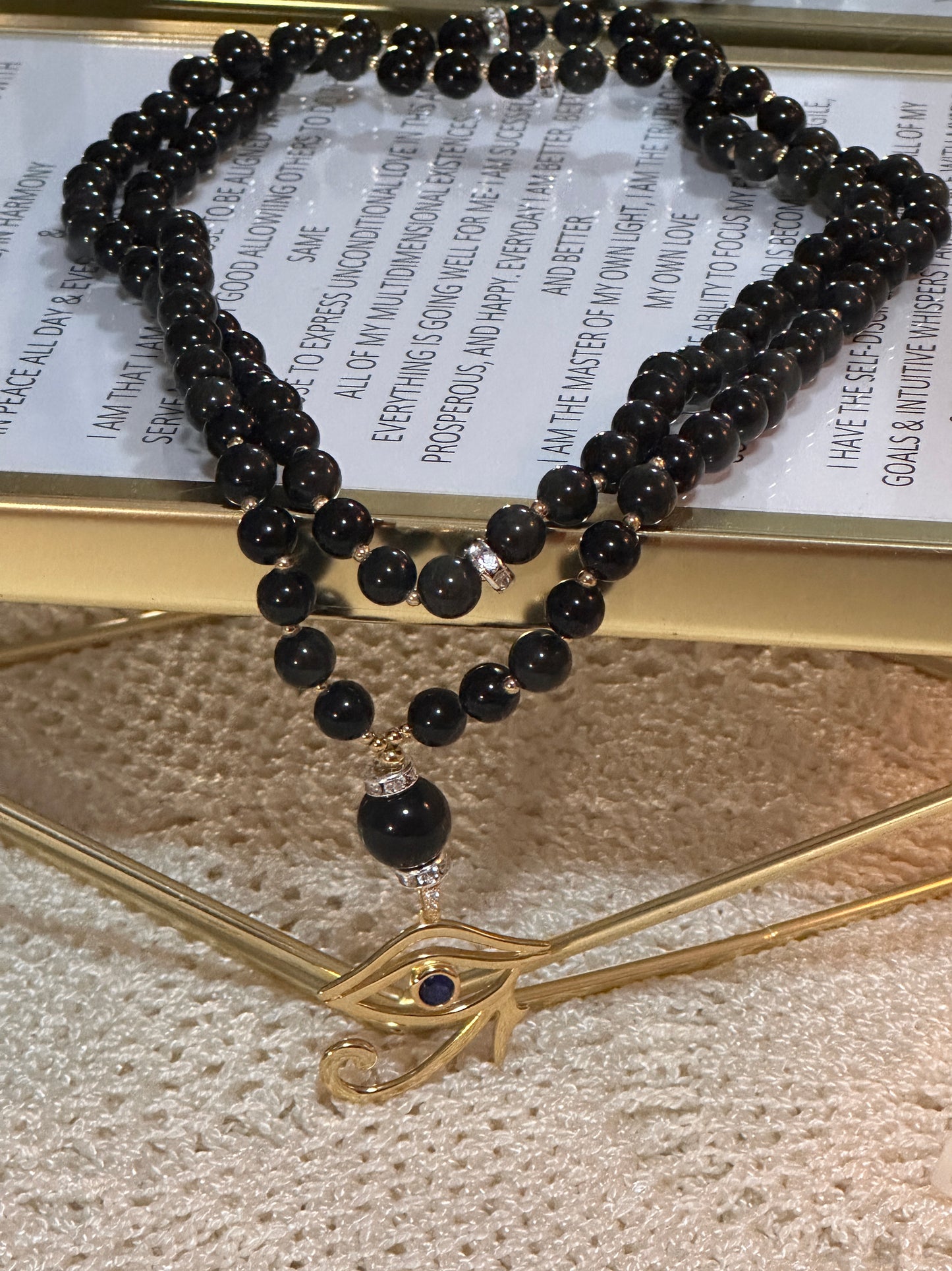 "THE SEER" Mala Beads Necklace with Horus Eye Pendant