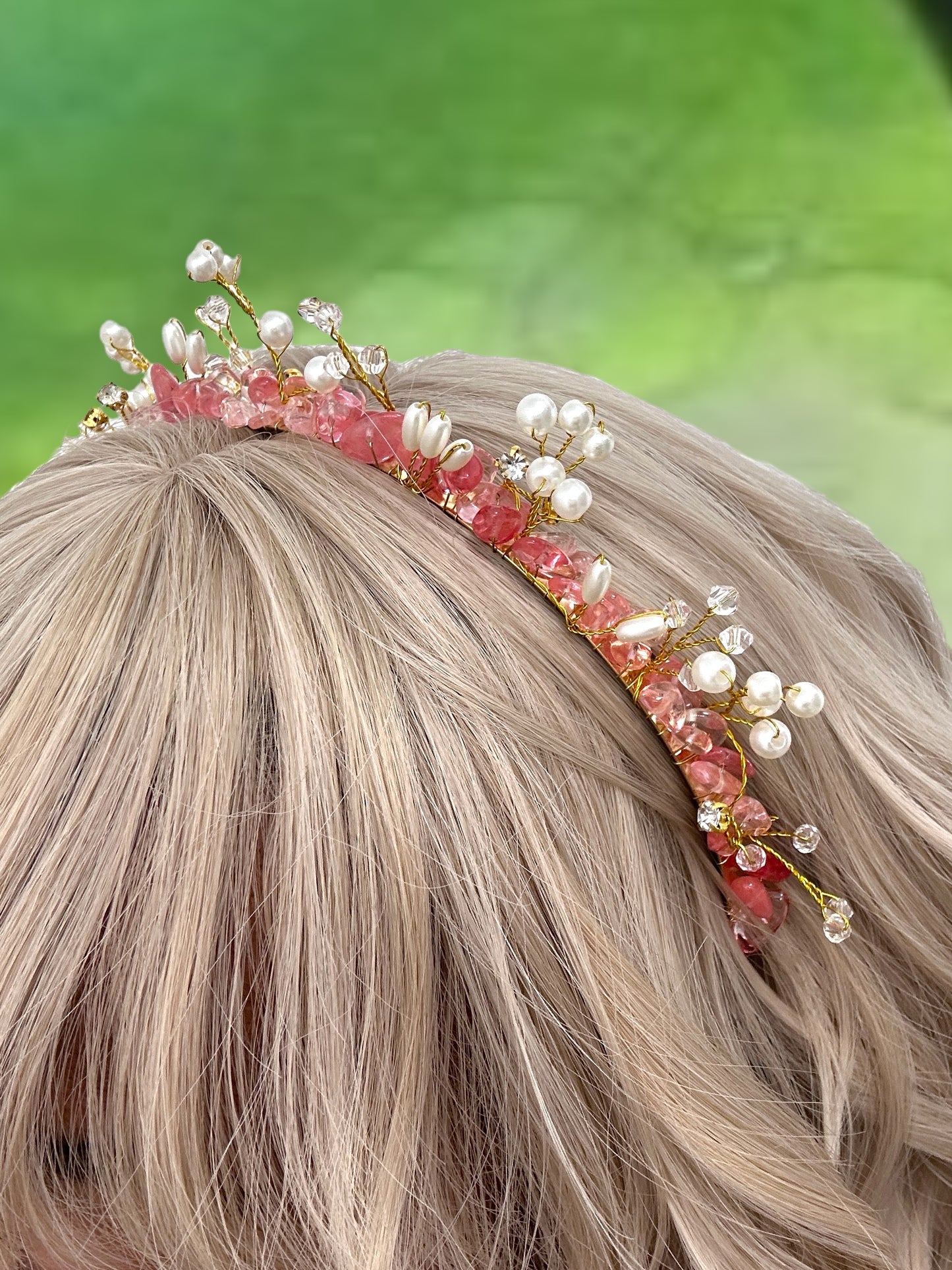 RAW CRYSTAL STRAWBERRY QUARTZ TIARA