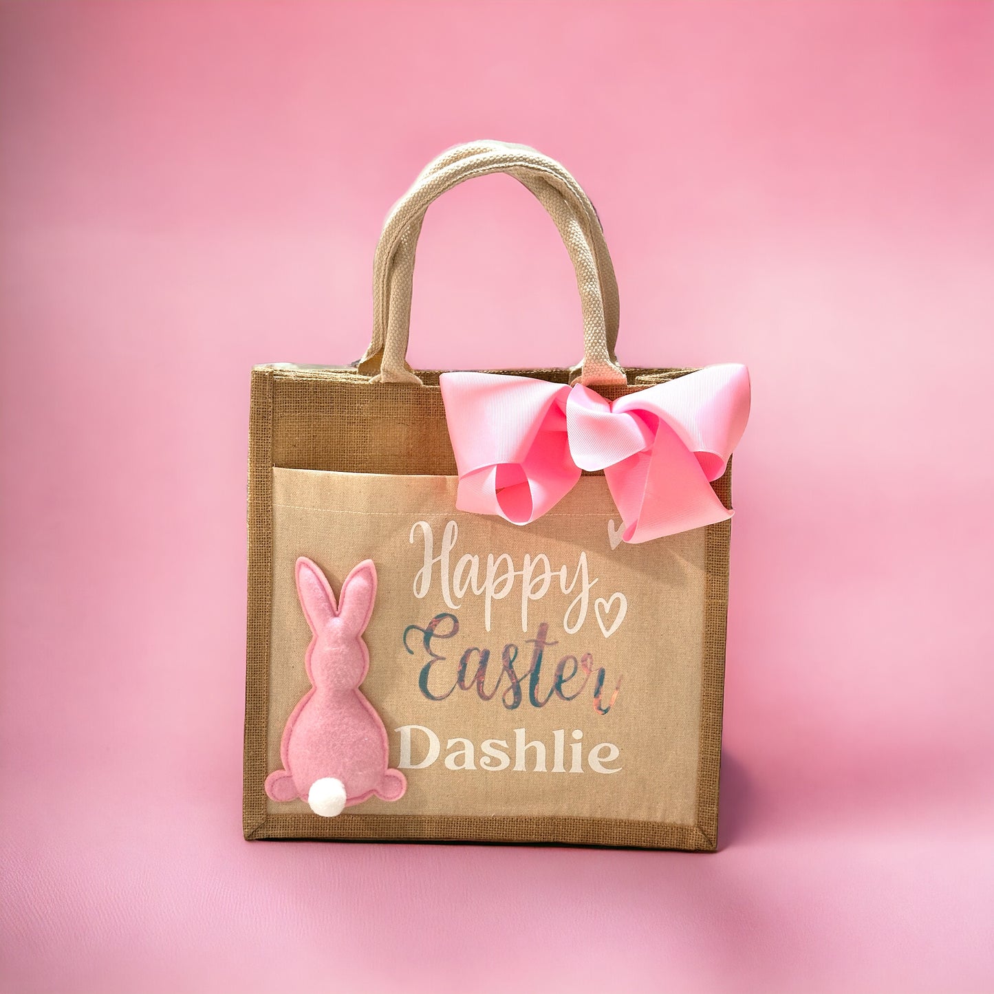 PERSONALIZED "HAPPY EASTER" JUTE BAG WITH CANVAS POCKET