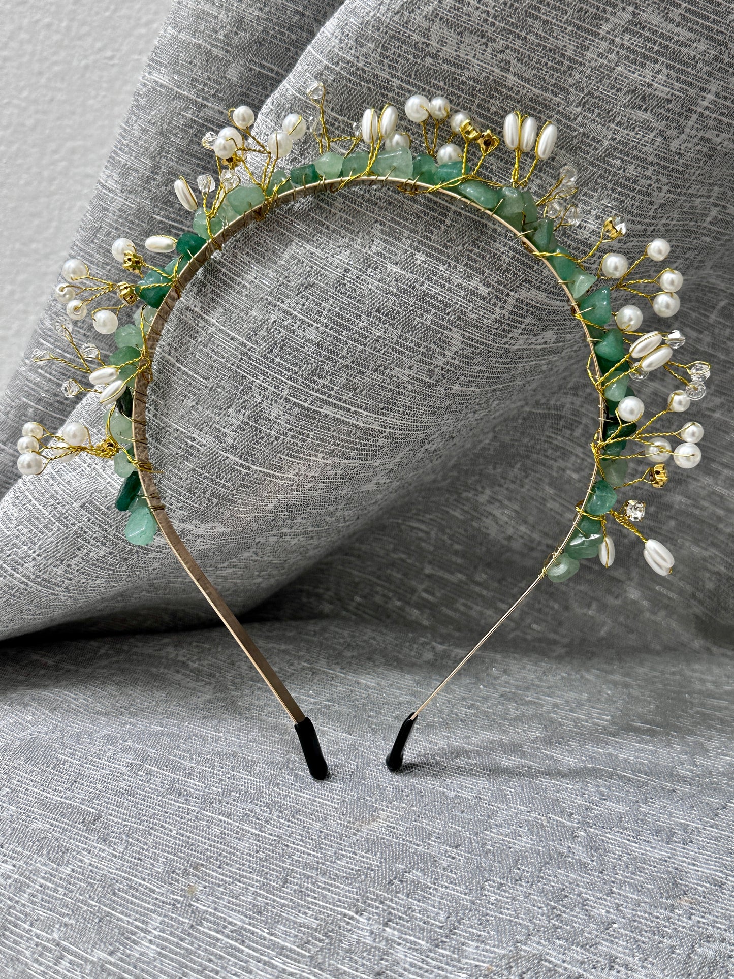 RAW CRYSTAL QUARTZ TIARA - GREEN AVENTURINE