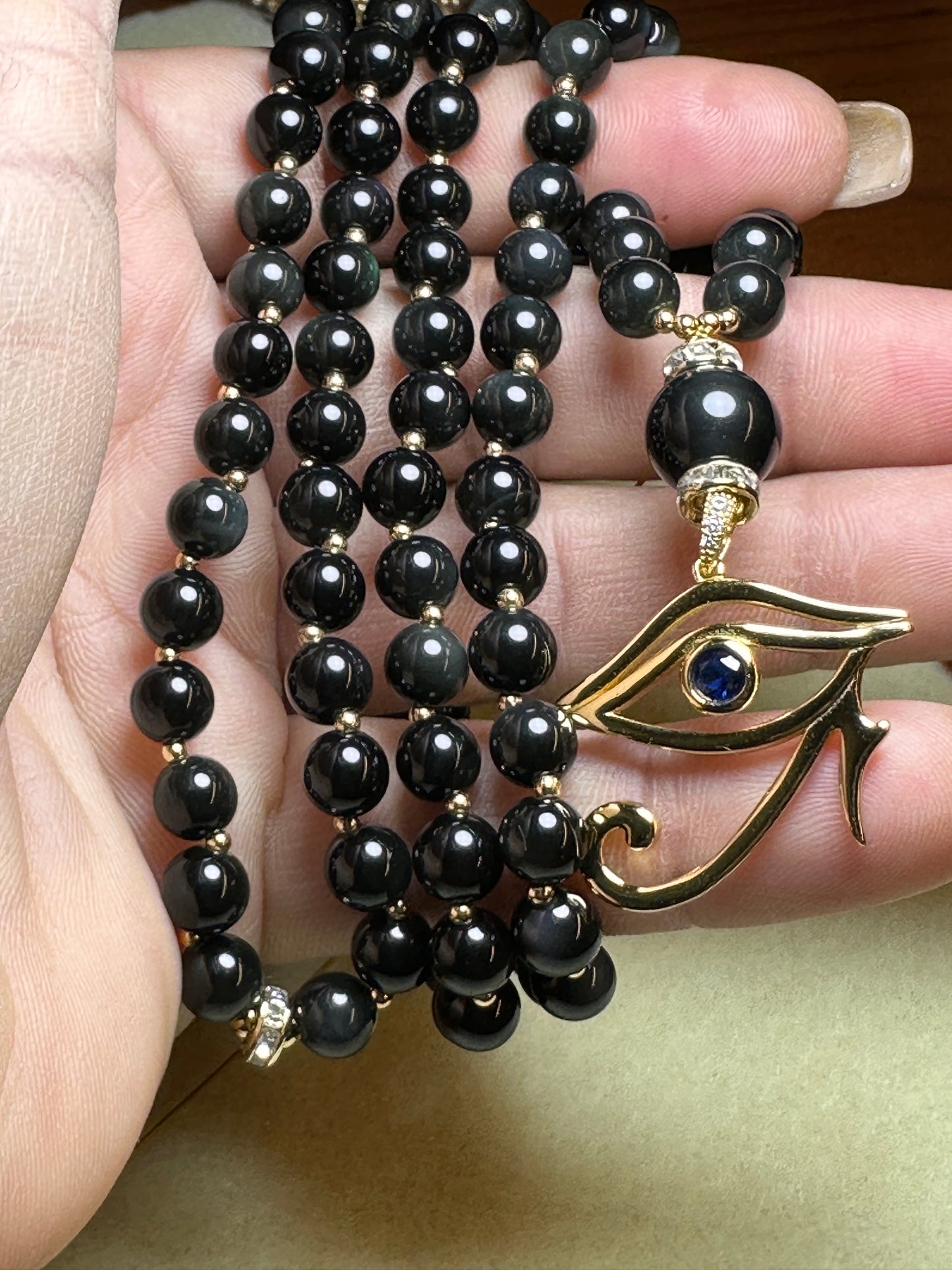 "THE SEER" Mala Beads Necklace with Horus Eye Pendant