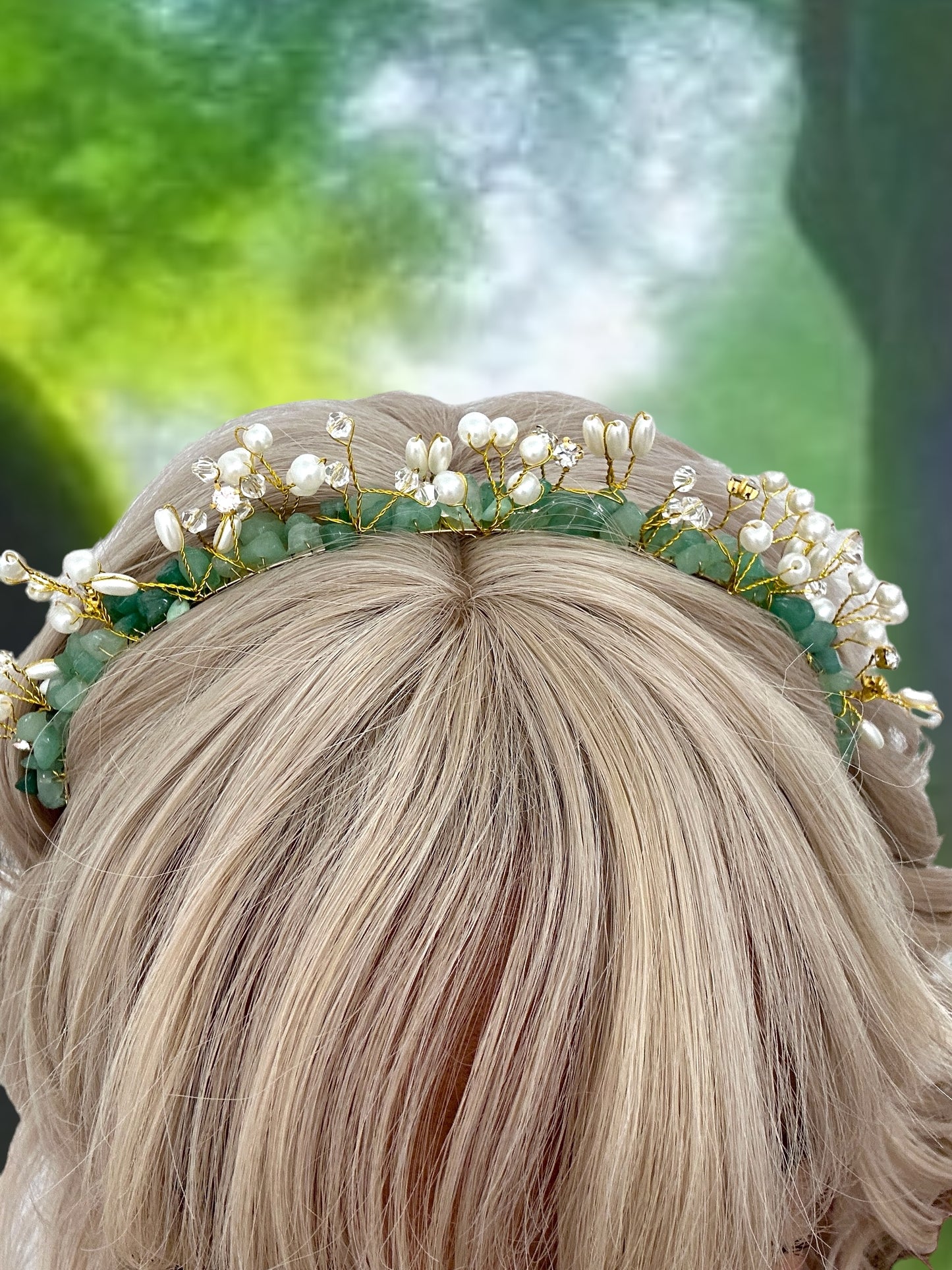 RAW CRYSTAL QUARTZ TIARA - GREEN AVENTURINE