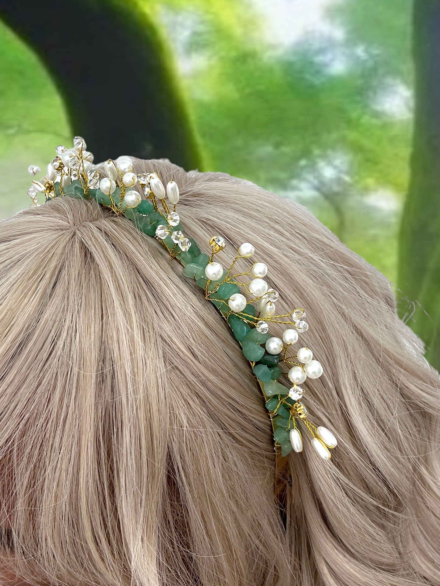 RAW CRYSTAL QUARTZ TIARA - GREEN AVENTURINE