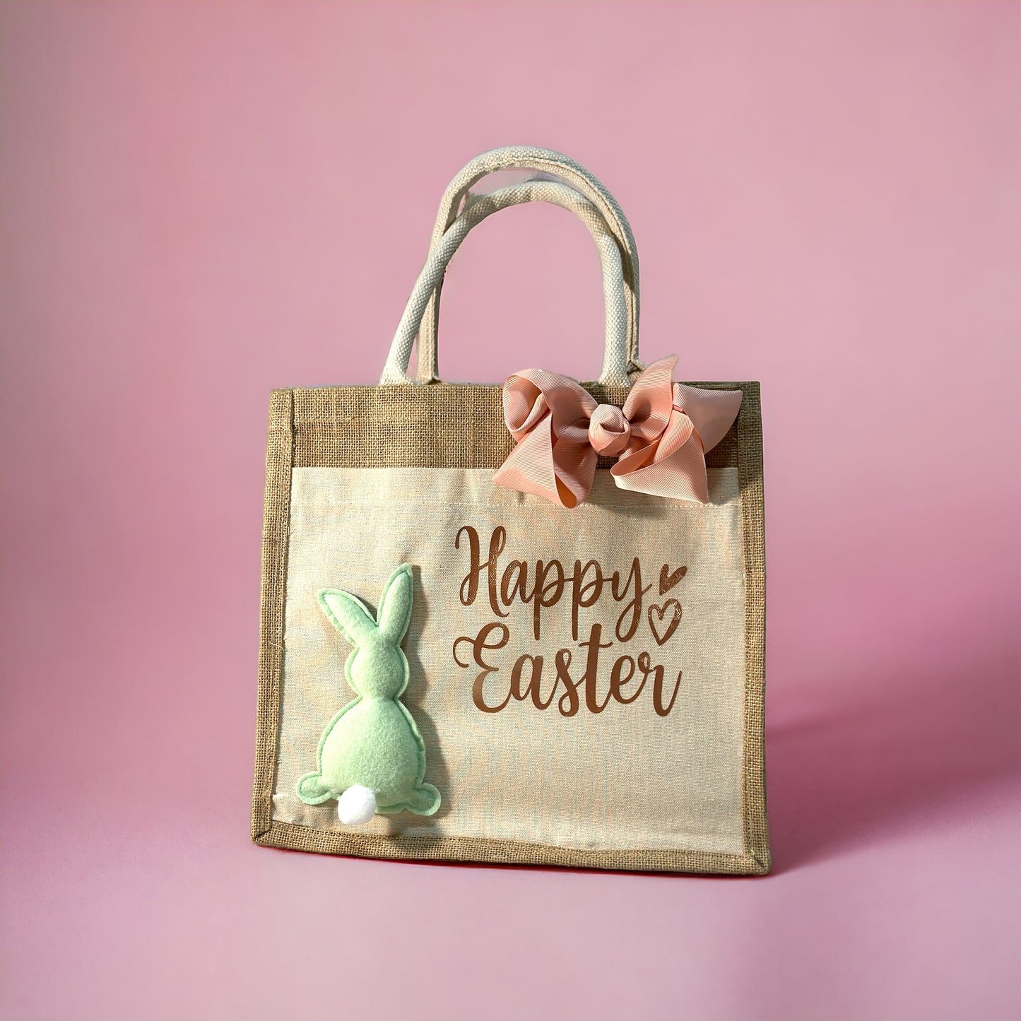 PERSONALIZED "HAPPY EASTER" JUTE BAG WITH CANVAS POCKET