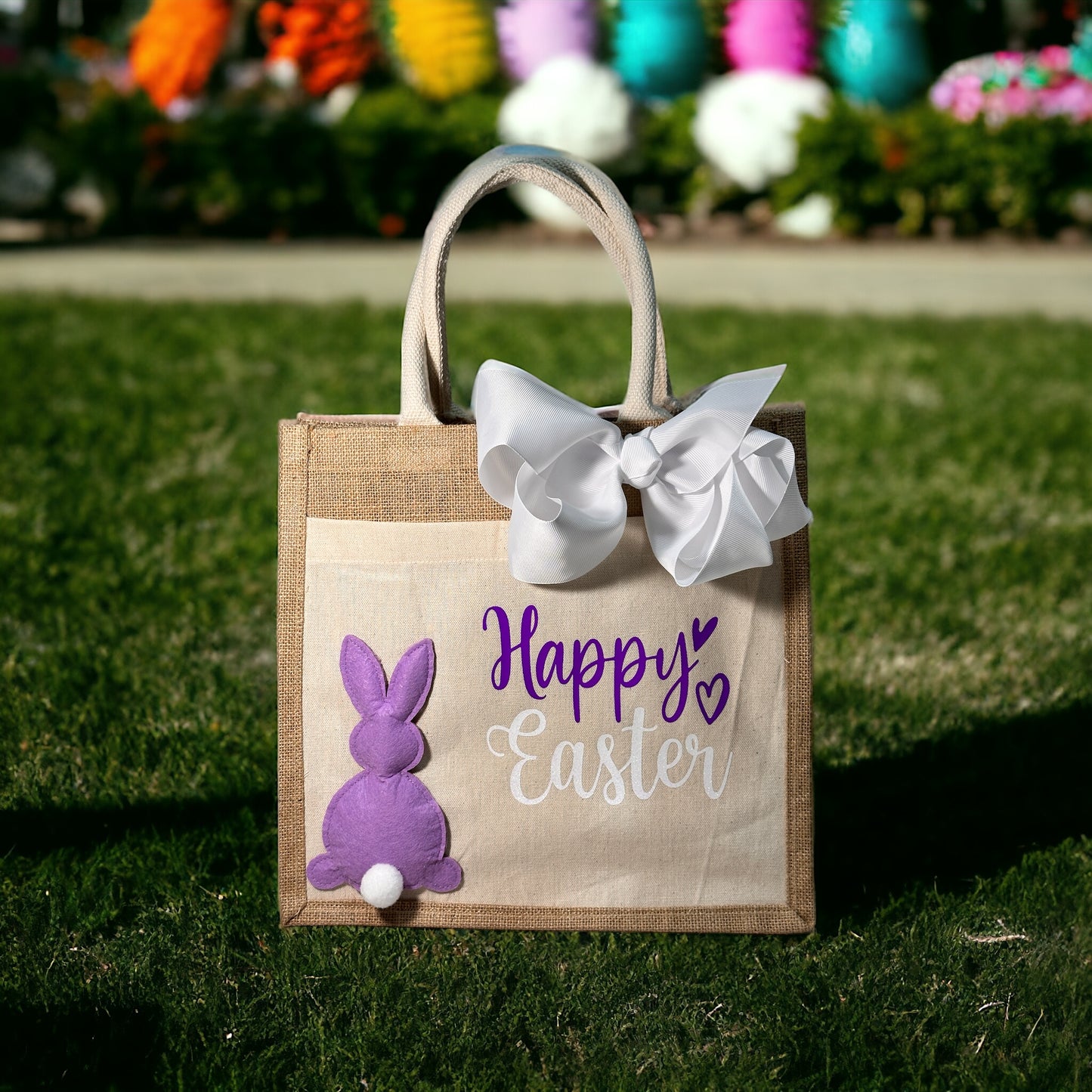 PERSONALIZED "HAPPY EASTER" JUTE BAG WITH CANVAS POCKET