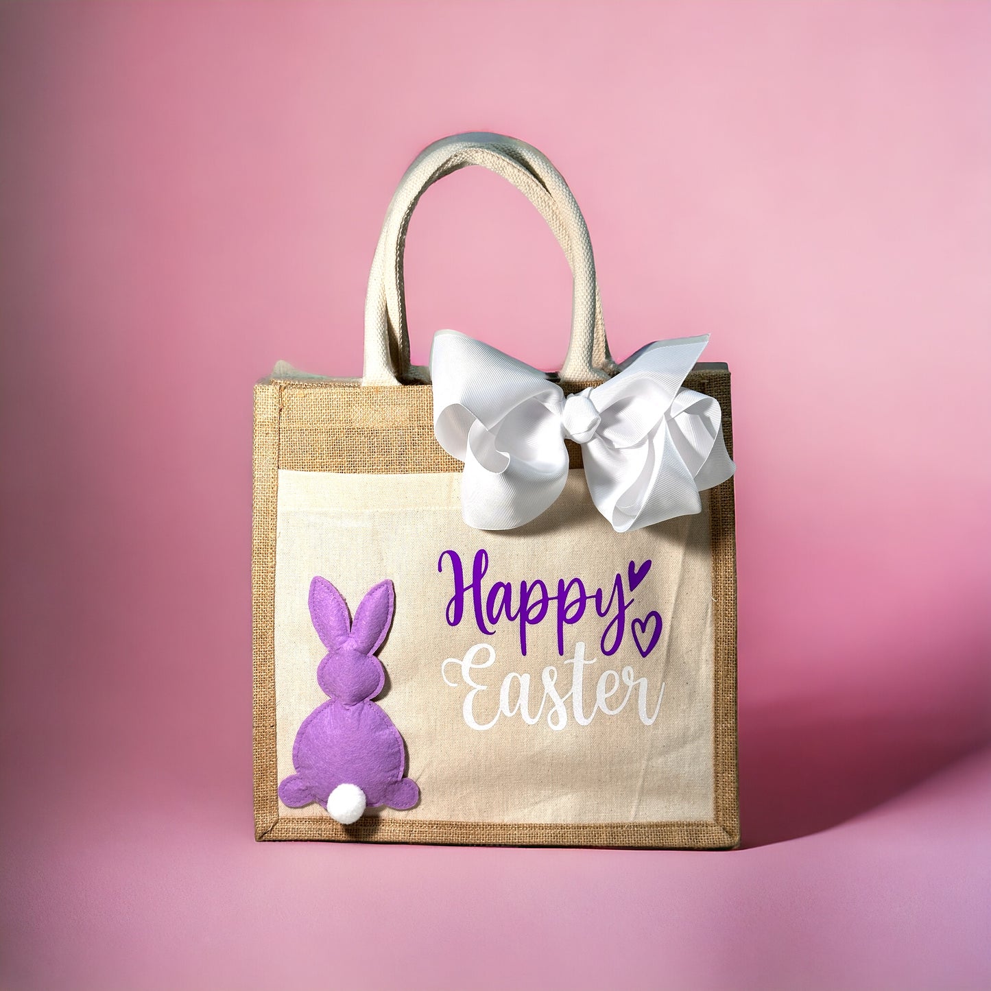 PERSONALIZED "HAPPY EASTER" JUTE BAG WITH CANVAS POCKET
