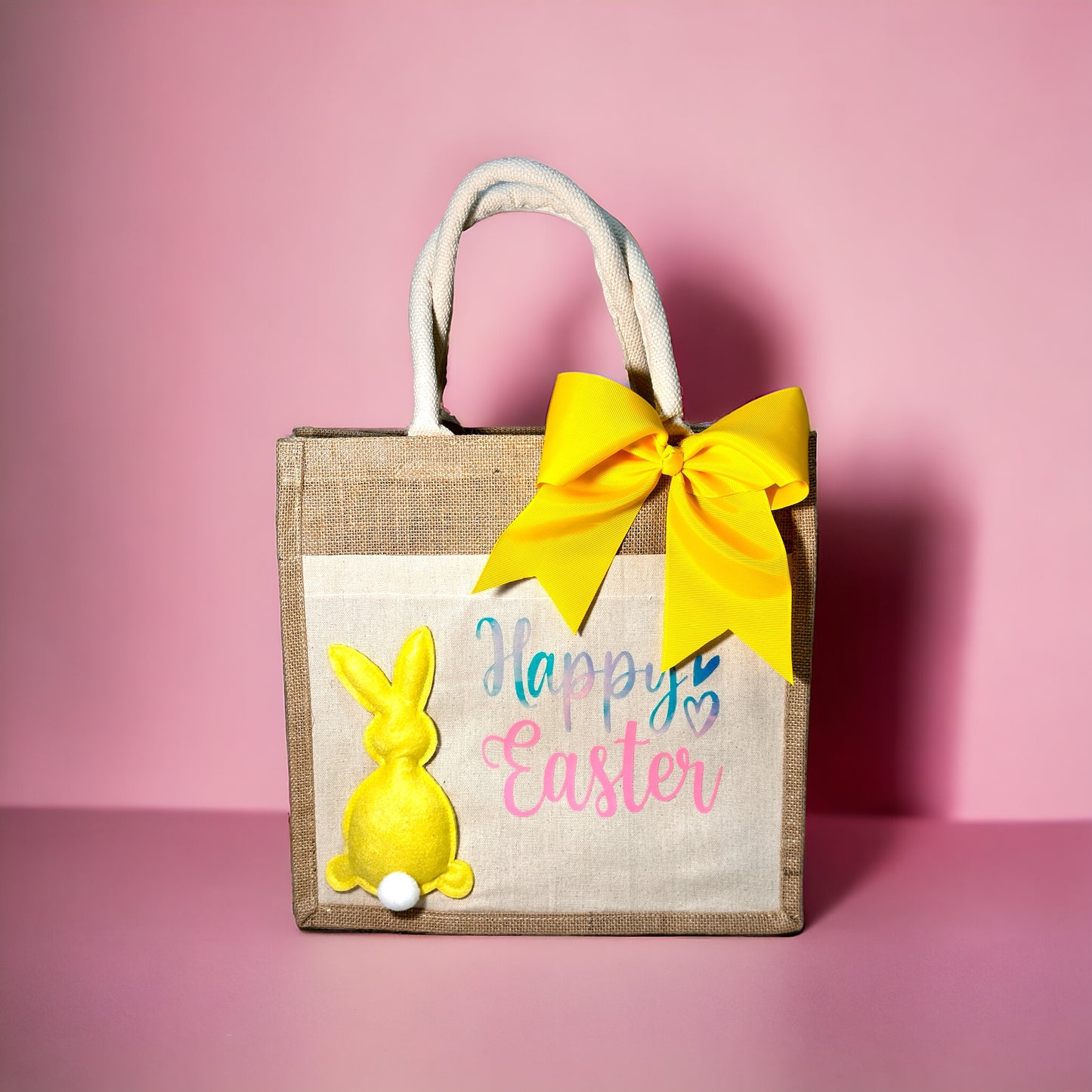 PERSONALIZED "HAPPY EASTER" JUTE BAG WITH CANVAS POCKET