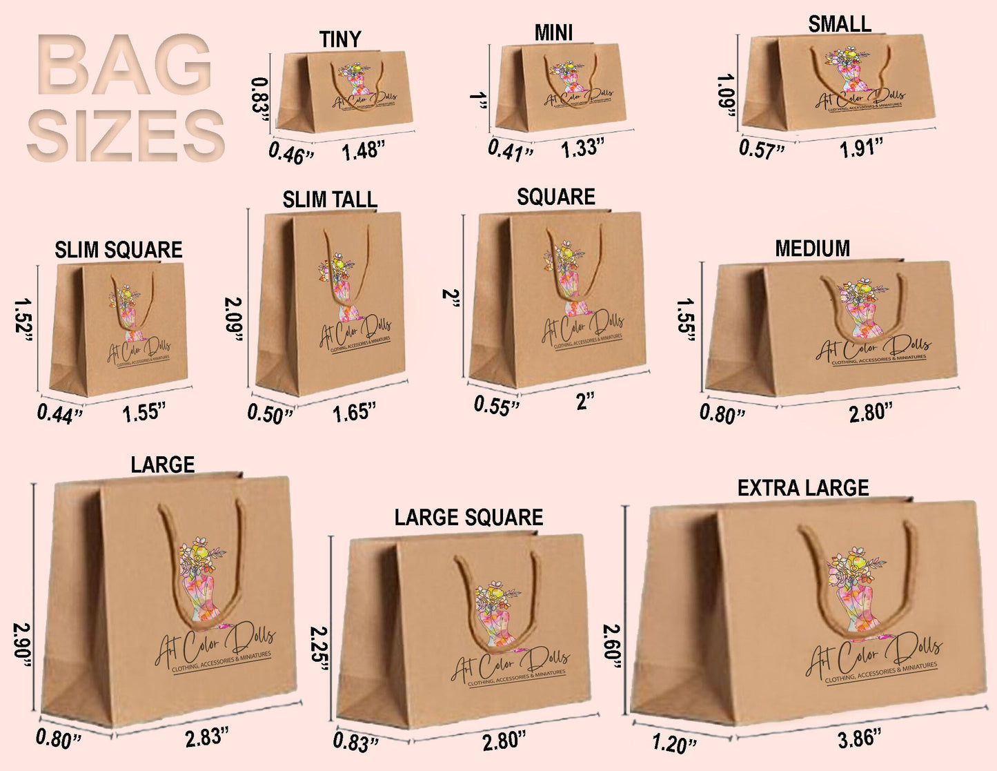 SET OF 5 Miniature Shopping Bags for Fashion Dolls