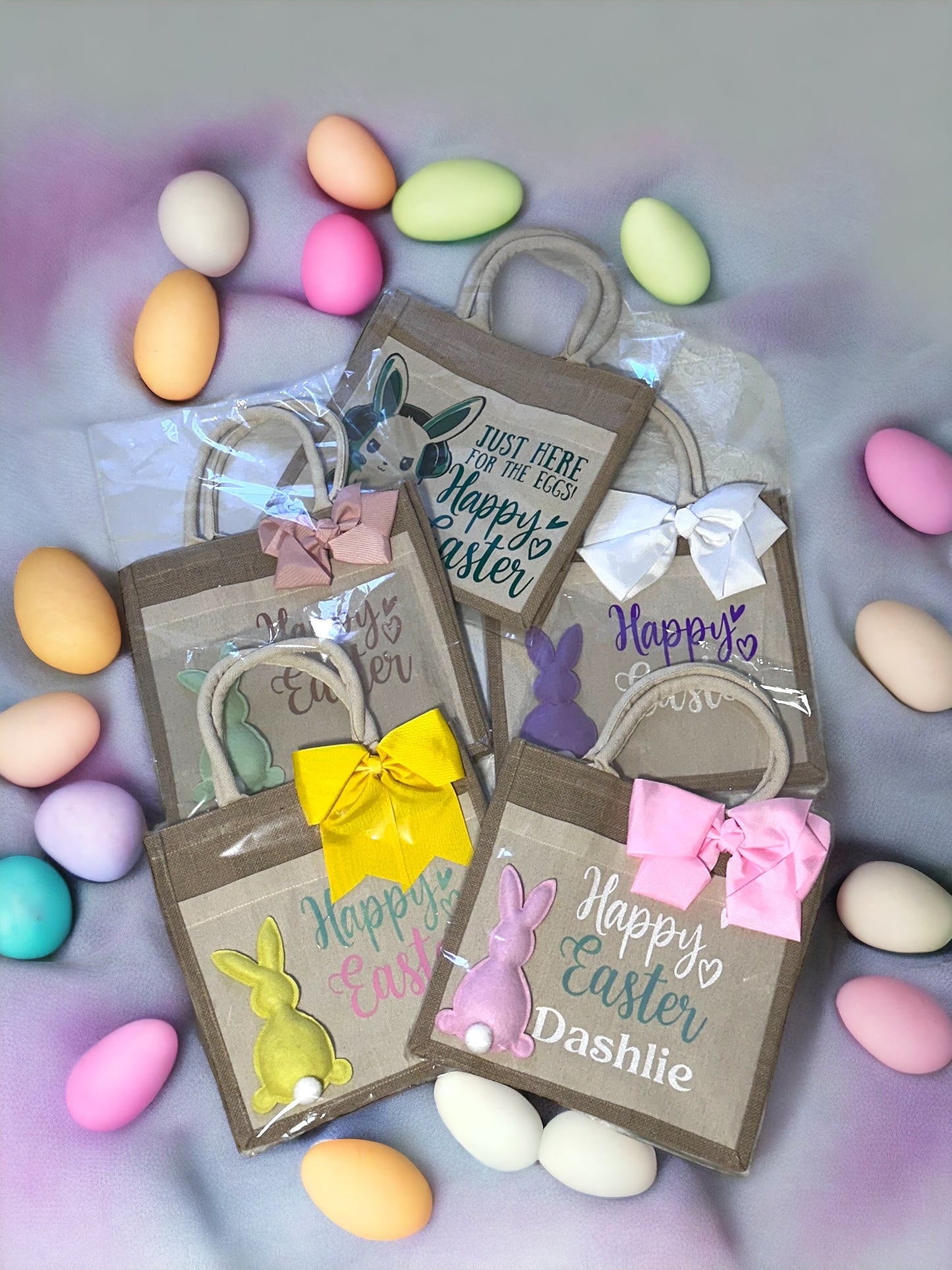 PERSONALIZED "HAPPY EASTER" JUTE BAG WITH CANVAS POCKET