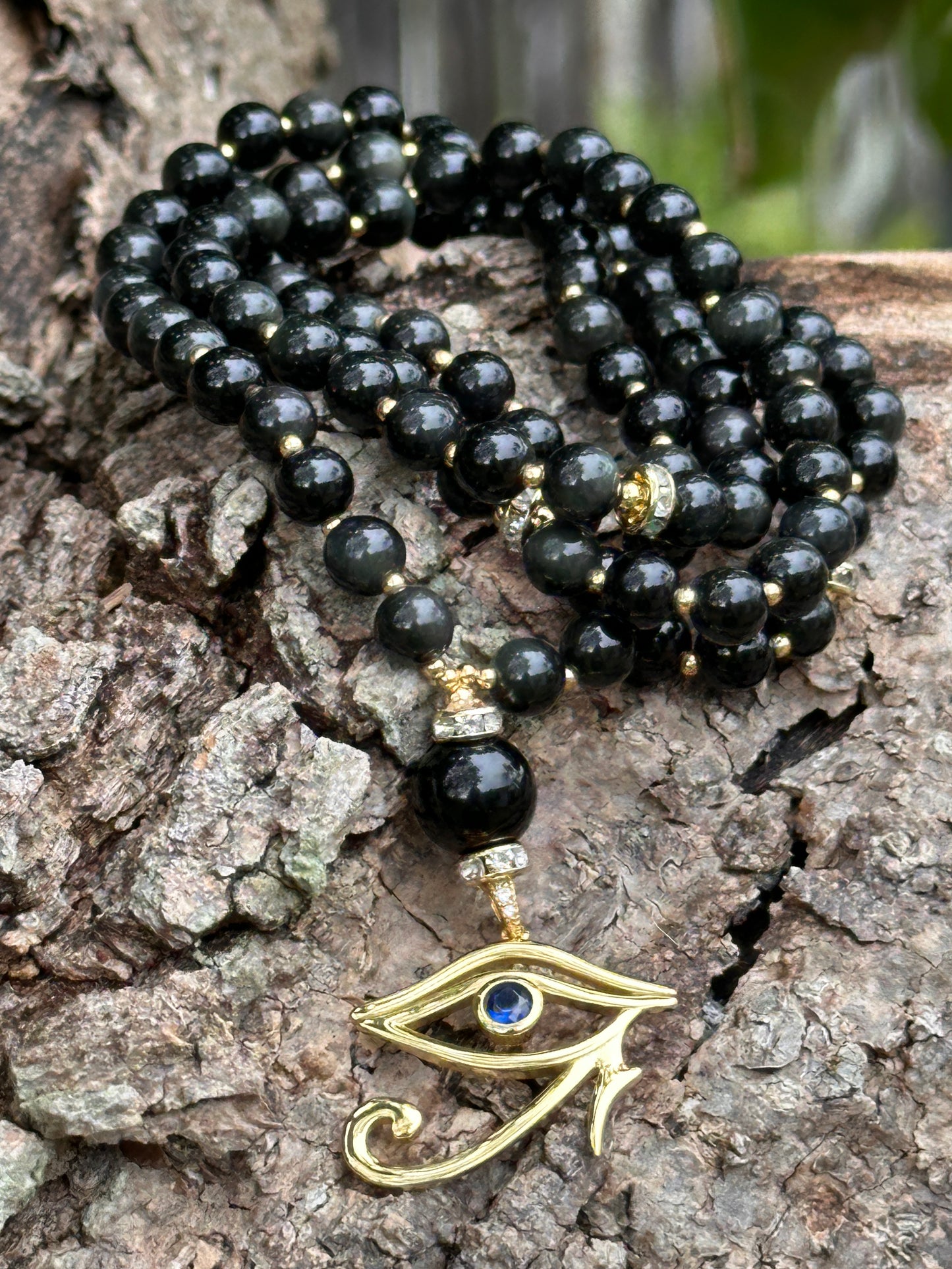 "THE SEER" Mala Beads Necklace with Horus Eye Pendant