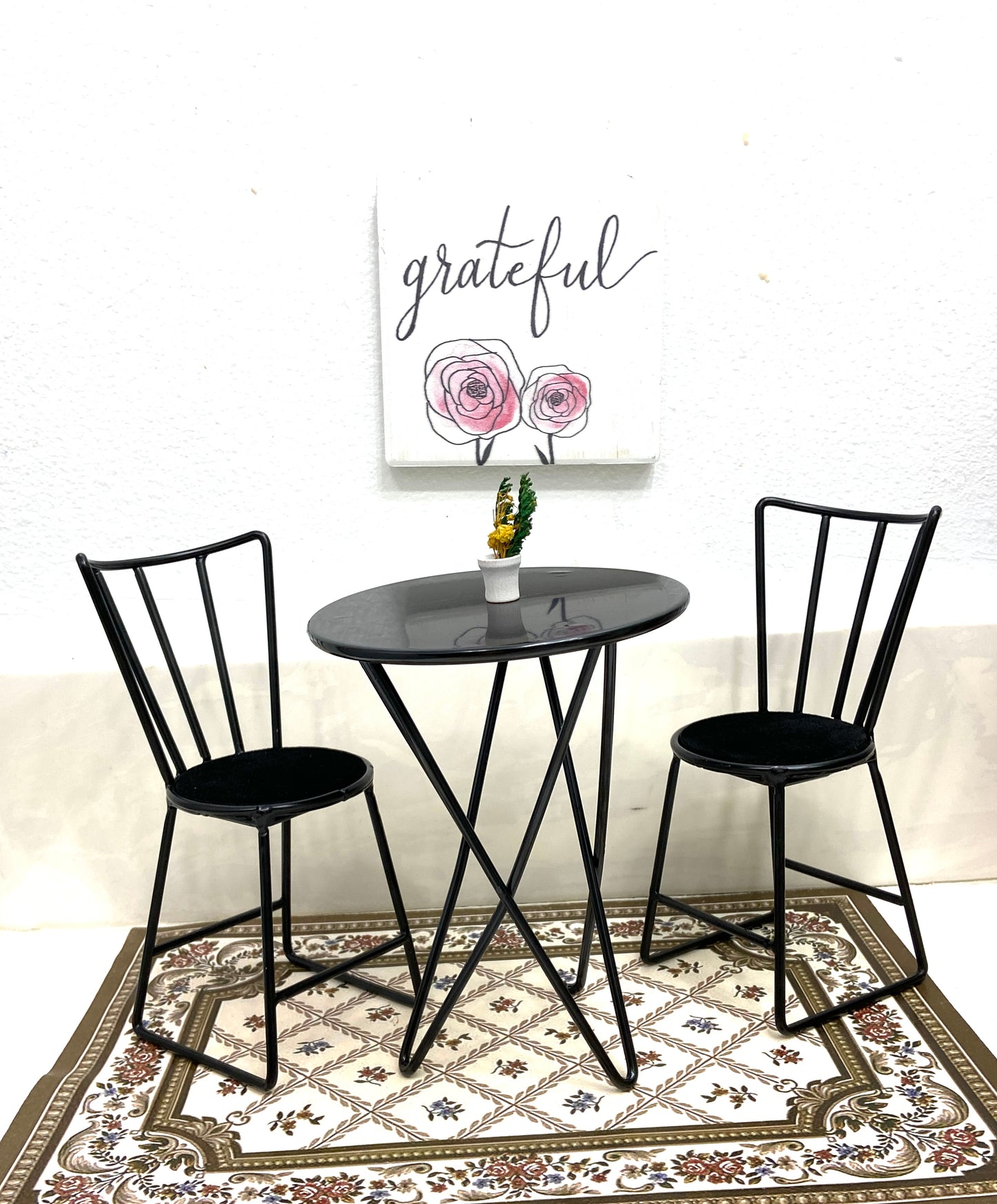 1:6 Scale Miniature High Quality Metal 3 Piece Table and Chairs Set