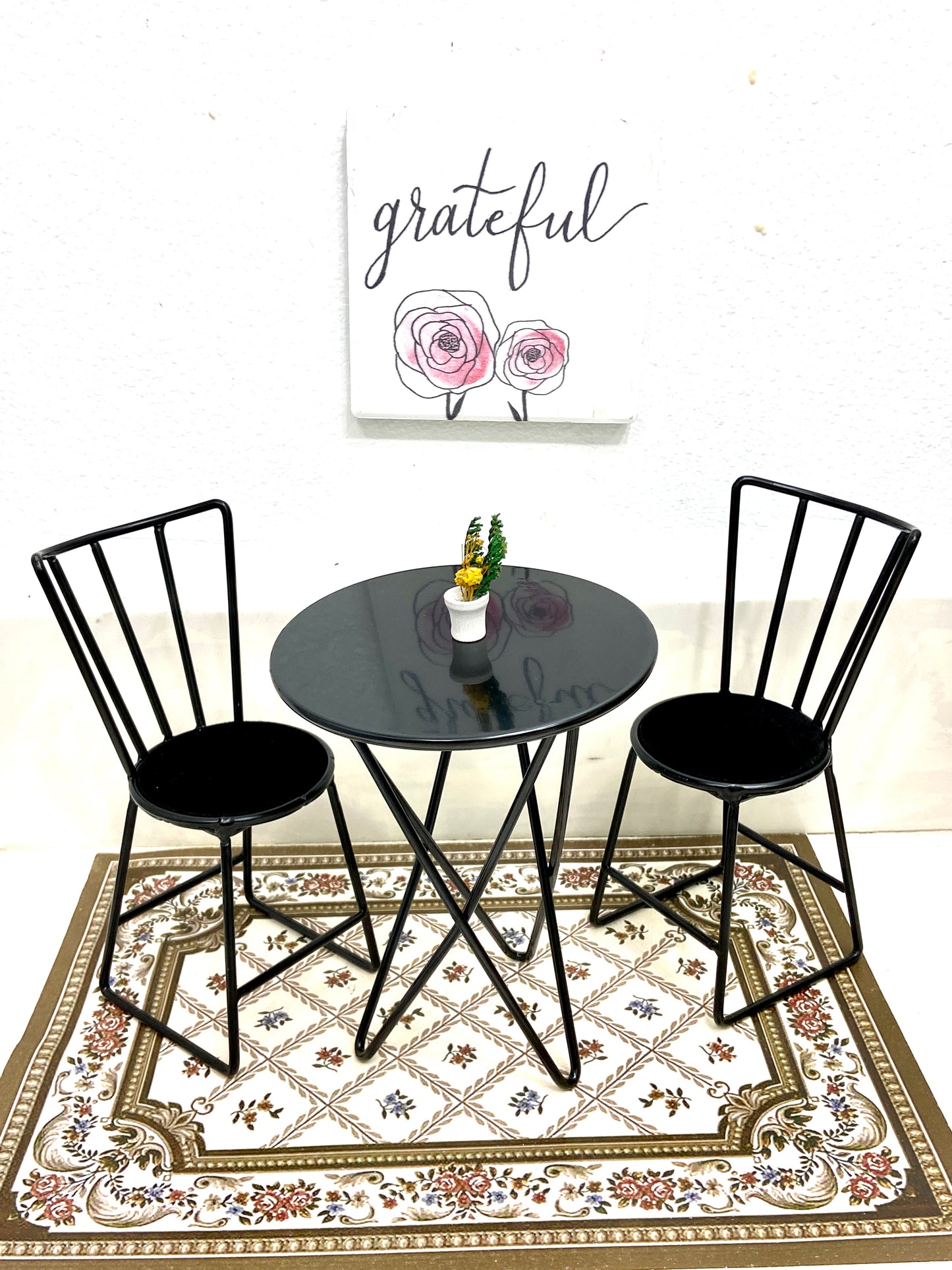 1:6 Scale Miniature High Quality Metal 3 Piece Table and Chairs Set
