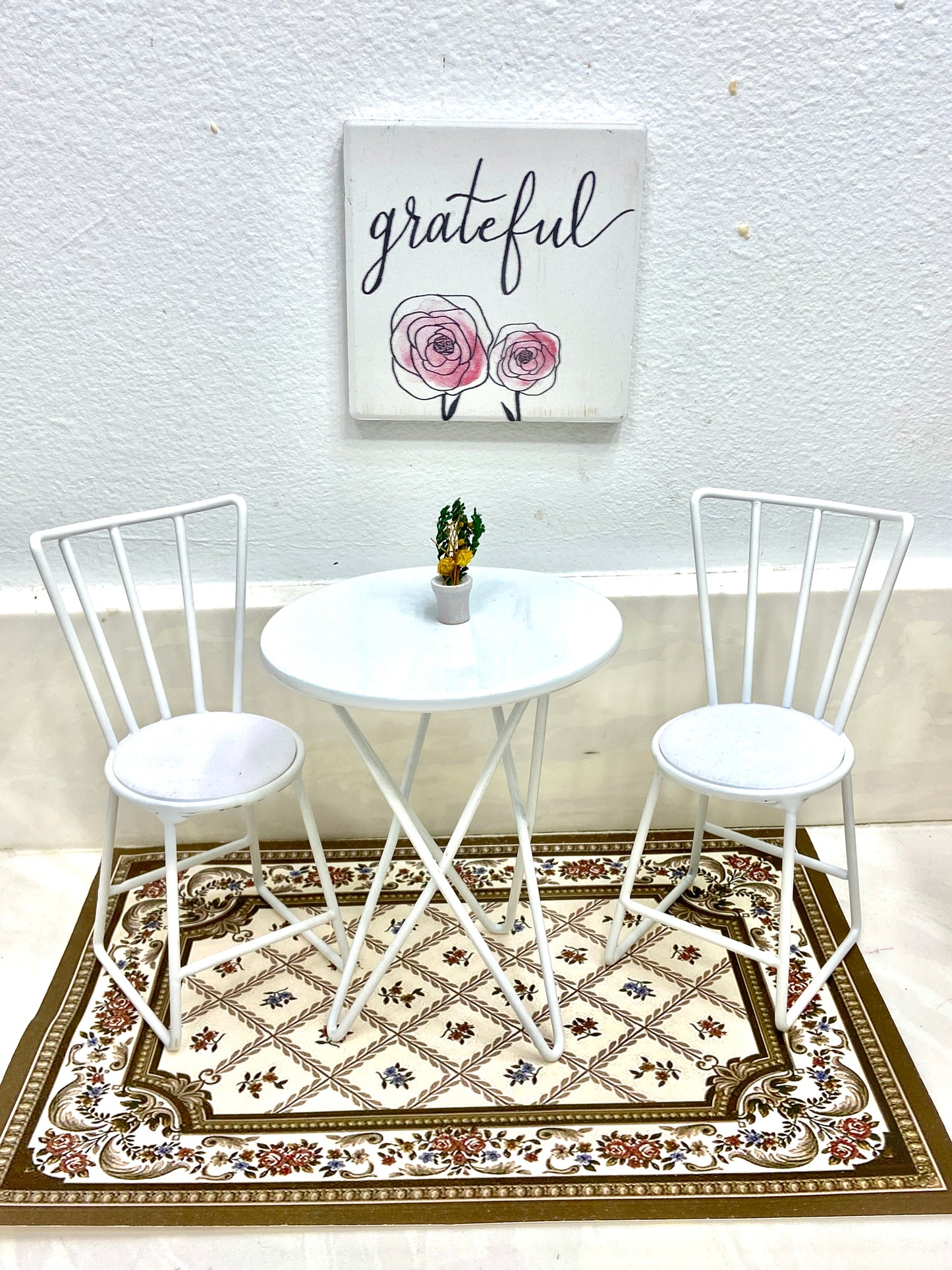 1:6 Scale Miniature High Quality Metal 3 Piece Table and Chairs Set